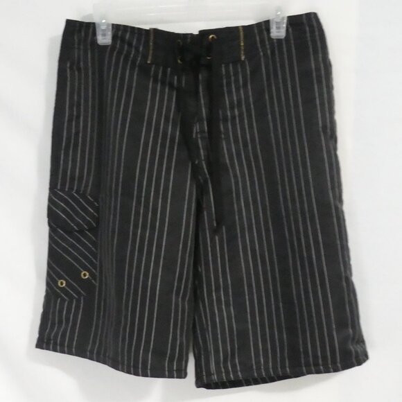 725 ORIGINALS | small | Black and Grey Striped Swim Shorts | Mesh Lining - Picture 1 of 14